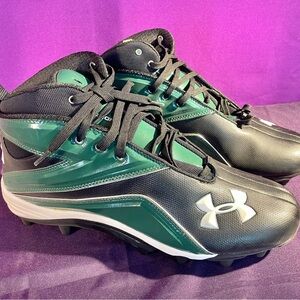 New Under Armour Black and Green Football Sports Cleats. Team Run N Gun Sz 13.5